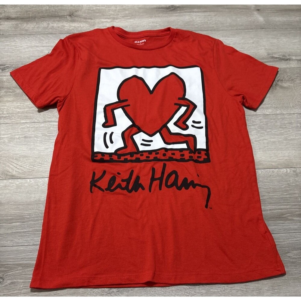 Old Navy Keith Haring Heart Moving Signature Artwork Gender Neutral SS Tee M